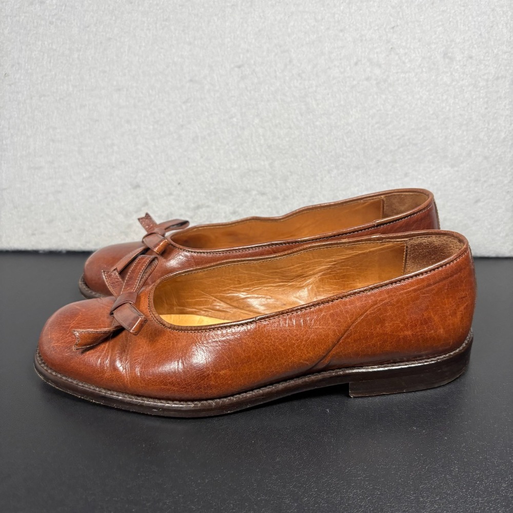 Vintage Italian Brown Leather Ballet Flats Bow Women's Size 36.5 Vero Cuoio Shoe